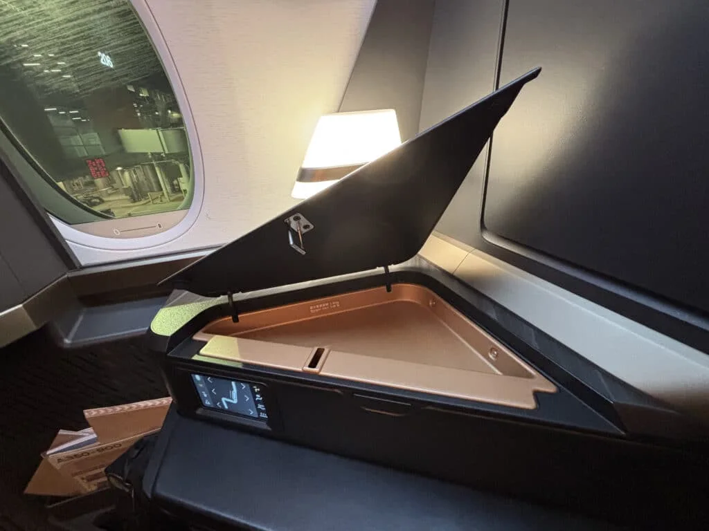 STARLUX Business Class storage photographed by On Borrowed Miles