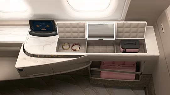 Storage and tablet in Singapore A380 Suite