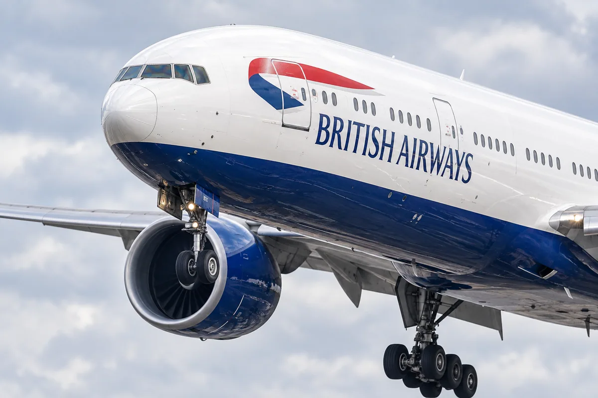 AI-arranged editorial illustration: British Airways Boeing 777-300ER. Inspired by a related photograph, not the reviewed flight.