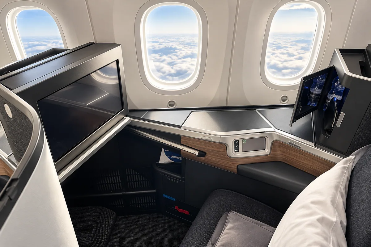 AI-arranged editorial illustration: British Airways onboard scene. Inspired by a related photograph, not the reviewed flight.