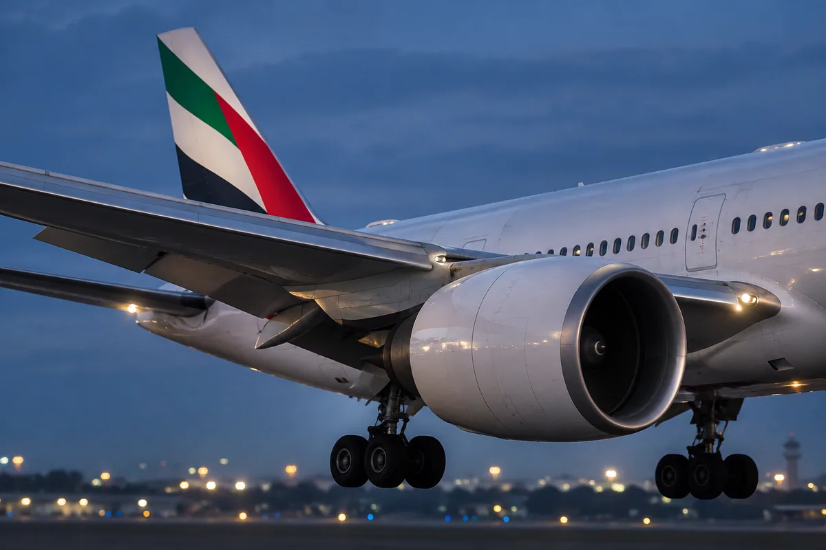 エミレーツ航空のBoeing 777-300ERを題材にしたAIイメージ。実際の搭乗写真ではありません。