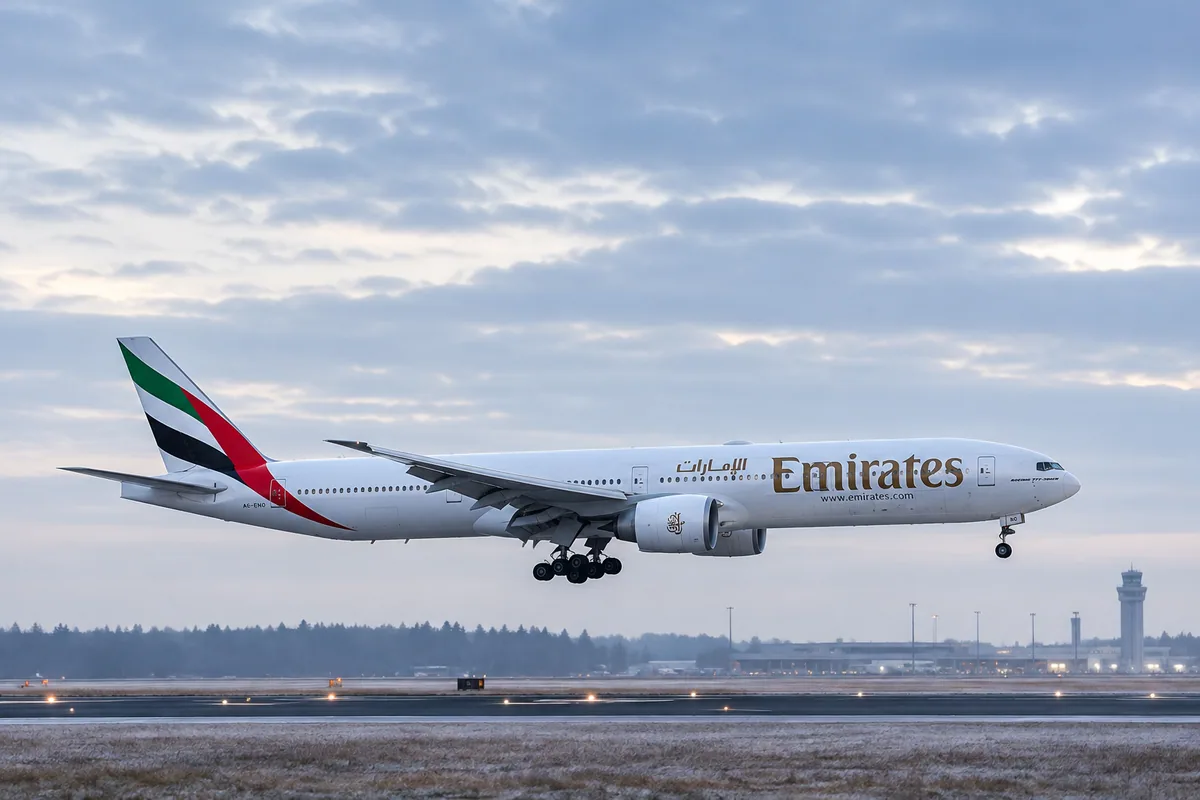 エミレーツ航空のBoeing 777-300ERを題材にしたAIイメージ。実際の搭乗写真ではありません。