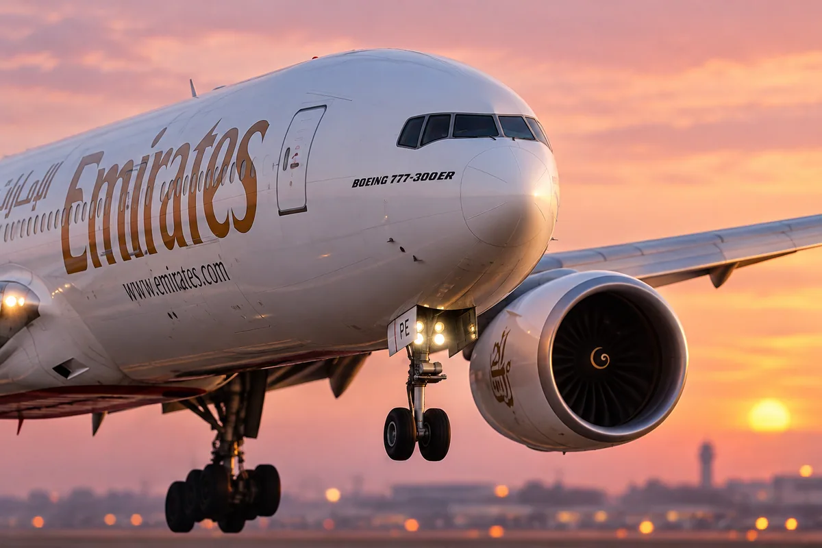 エミレーツ航空のBoeing 777-300ERを題材にしたAIイメージ。実際の搭乗写真ではありません。