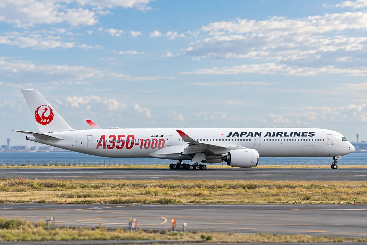 JAL（日本航空）のAirbus A350-1000を題材にしたAIイメージ。実際の搭乗写真ではありません。