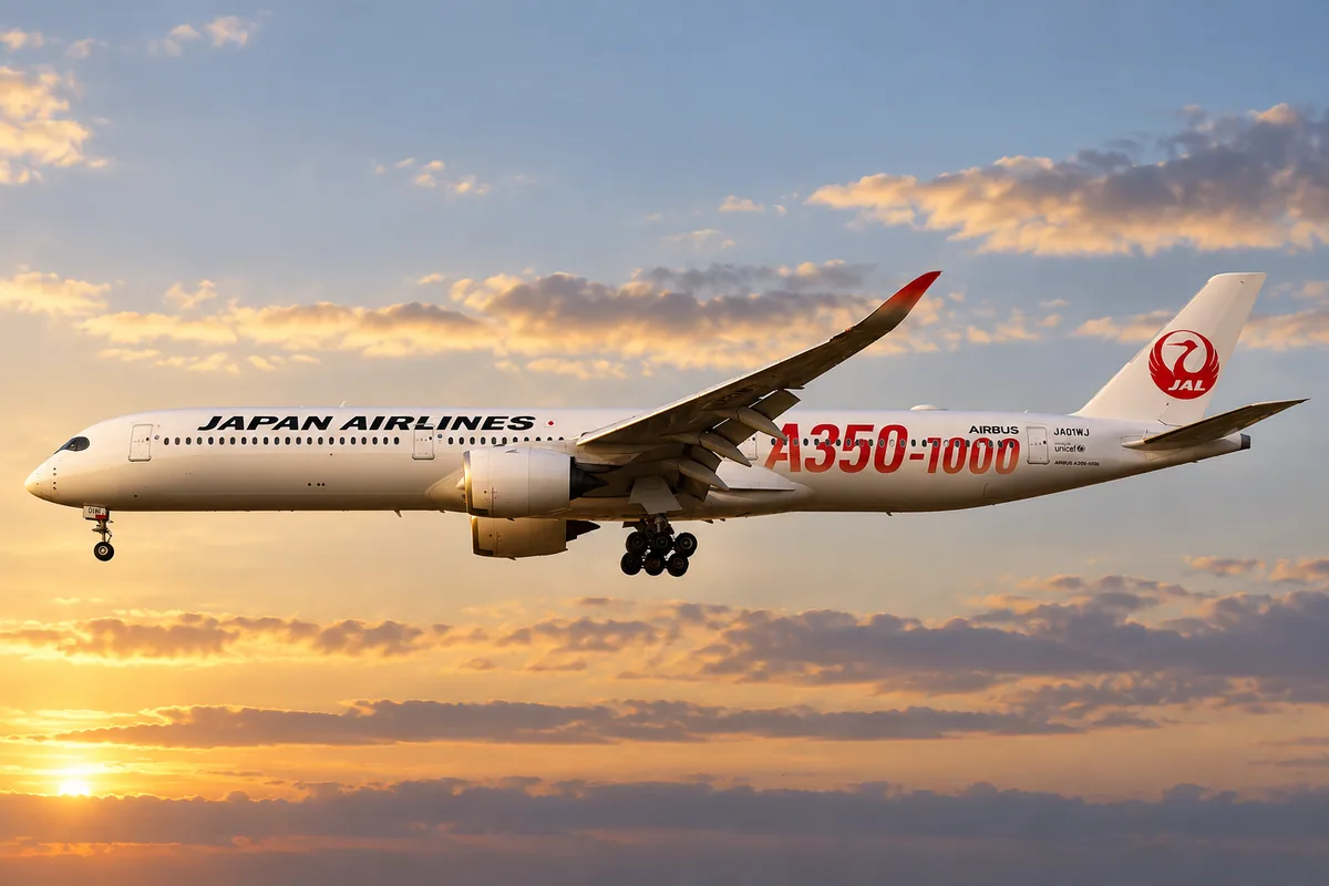 JAL（日本航空）のAirbus A350-1000を題材にしたAIイメージ。実際の搭乗写真ではありません。