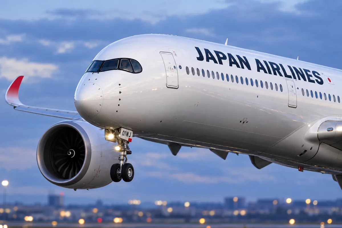 JAL（日本航空）のAirbus A350-1000を題材にしたAIイメージ。実際の搭乗写真ではありません。