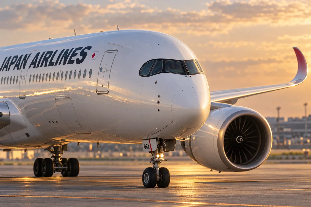 JAL（日本航空）のAirbus A350-900を題材にしたAIイメージ。実際の搭乗写真ではありません。