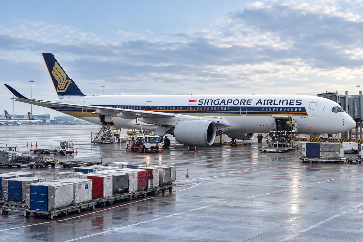 AI-arranged editorial illustration: Singapore Airlines Airbus A350-900. Inspired by a related photograph, not the reviewed flight.