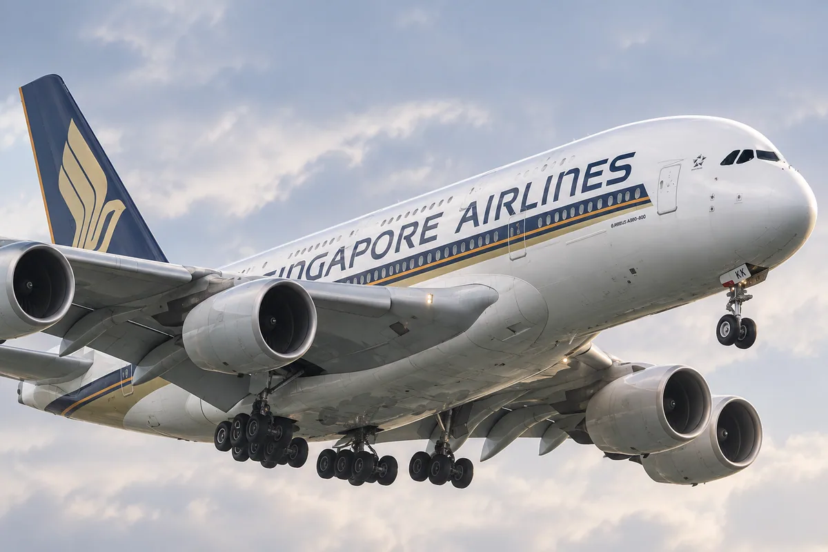 AI-arranged editorial illustration: Singapore Airlines Airbus A380-800. Inspired by a related photograph, not the reviewed flight.