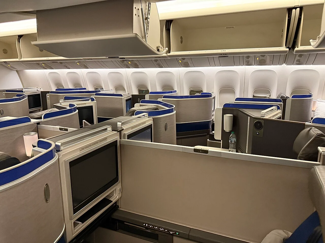 United Airlines Boeing 777-300ER Polaris cabin; related cabin photograph