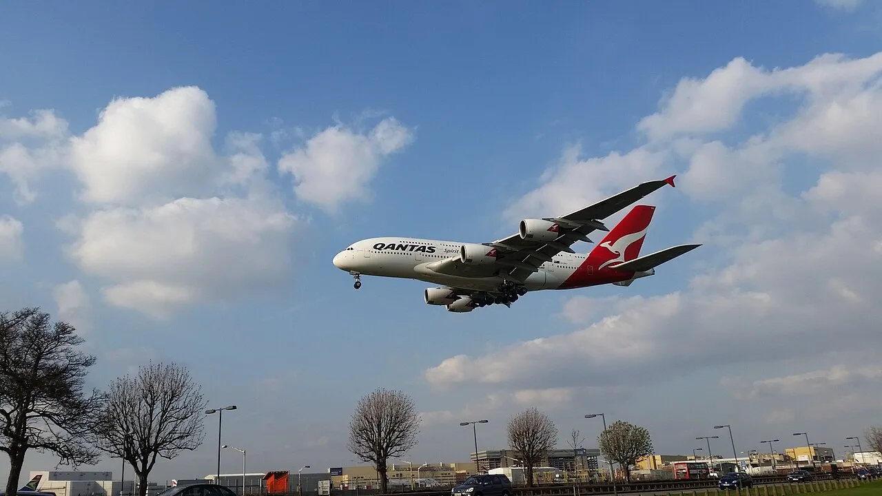Qantas Airbus A380 at Heathrow
